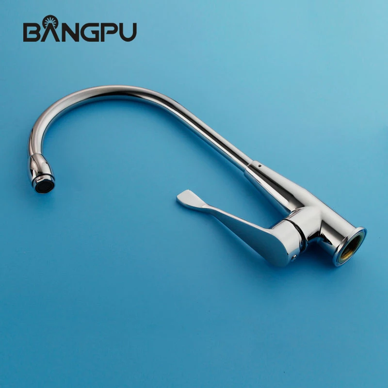 BANGPU 1 Hole Kitchen Faucet Deck Mounted Single Handle Kitchen Tap Kitchen Sink Tap Chrome Stream Sprayer Nozzle Solid Brass