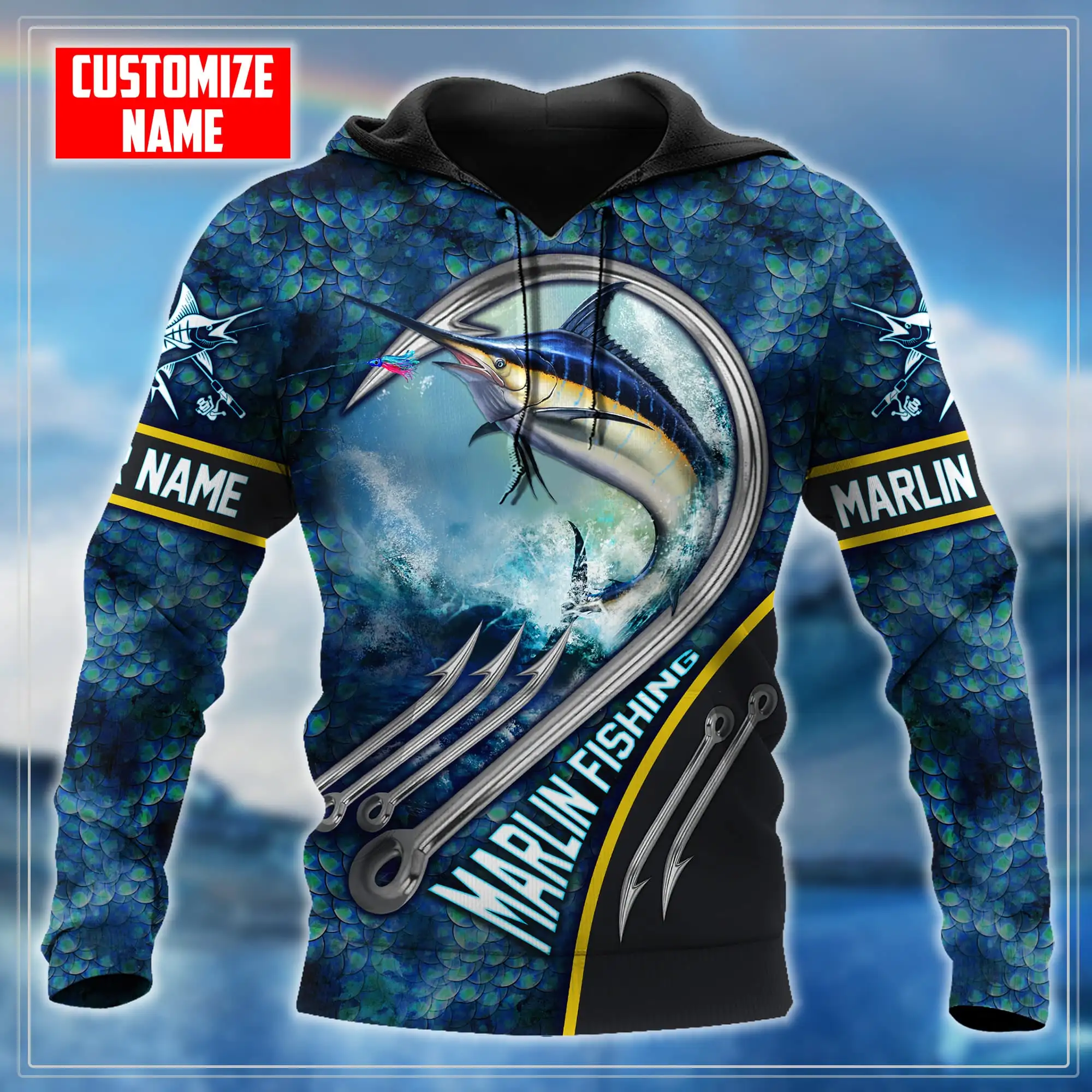 Sudadera Pesca Marlín Azul Personalizable - imagen 5