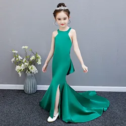 Elegant Evening Dresses for Teen Girls Catwalk Fashion Show Costume Children Party Long Mermaid Green Dress Formal Prom Clothes