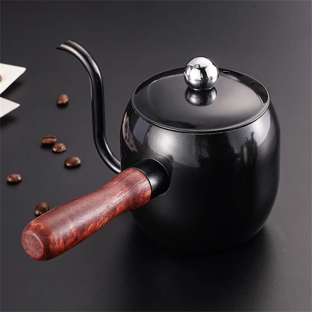 Japanese Style Wooden Handle Drip-Type Fine Long Mouth Kettle 500ml Stainless Steel Hand Punch Coffee Pot Kitchen Cafe Bar Tools