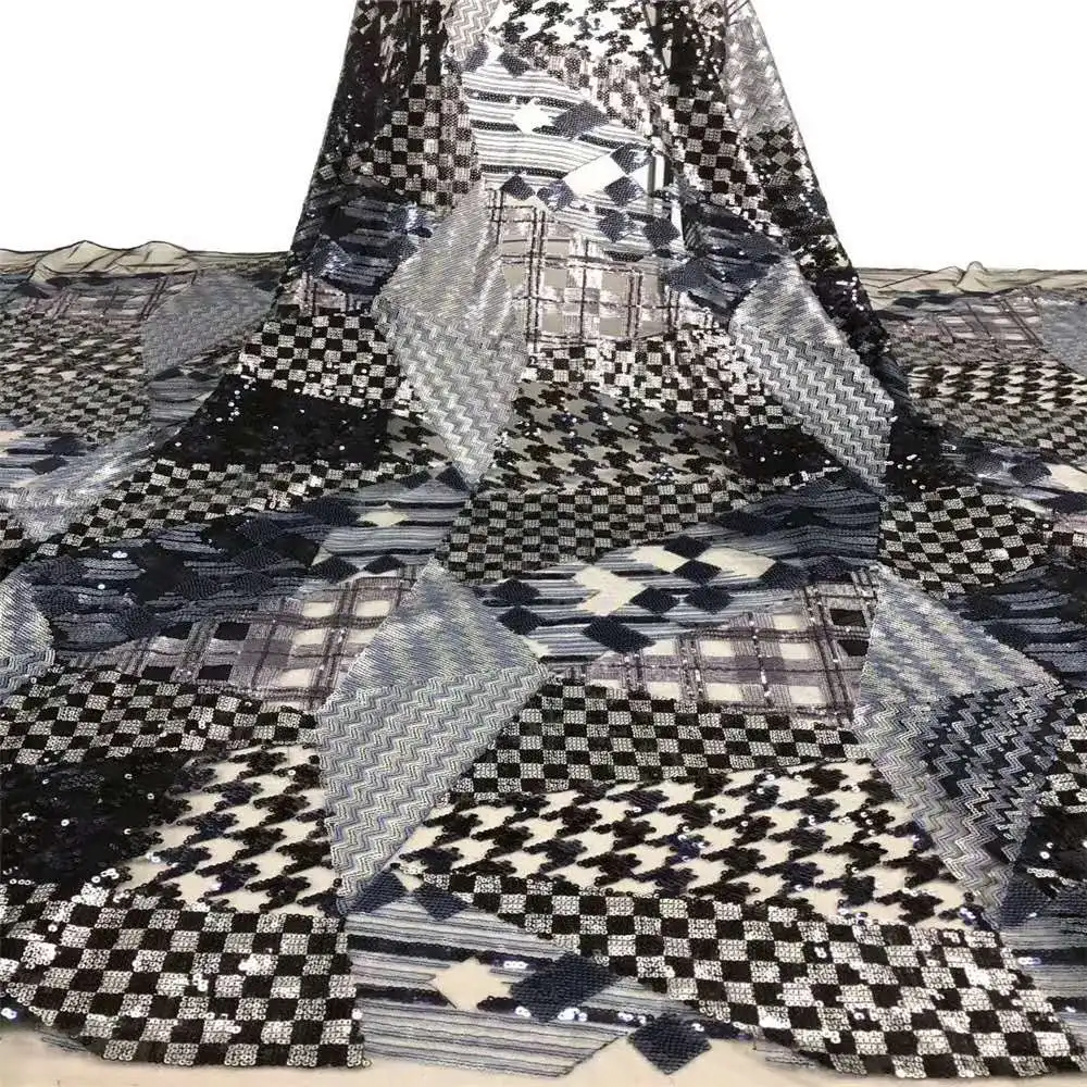 

High-quality multi-process sequin embroidery French mesh yarn African lace Exquisite sequin lace design fabric for Ladies wear