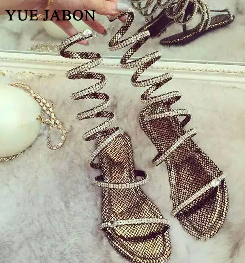 Plus size35-46 Summer women sandals Crystal Sexy Women Gladiator Sandal women Boots Snake Flat Women Shoes Roman Beach shoes