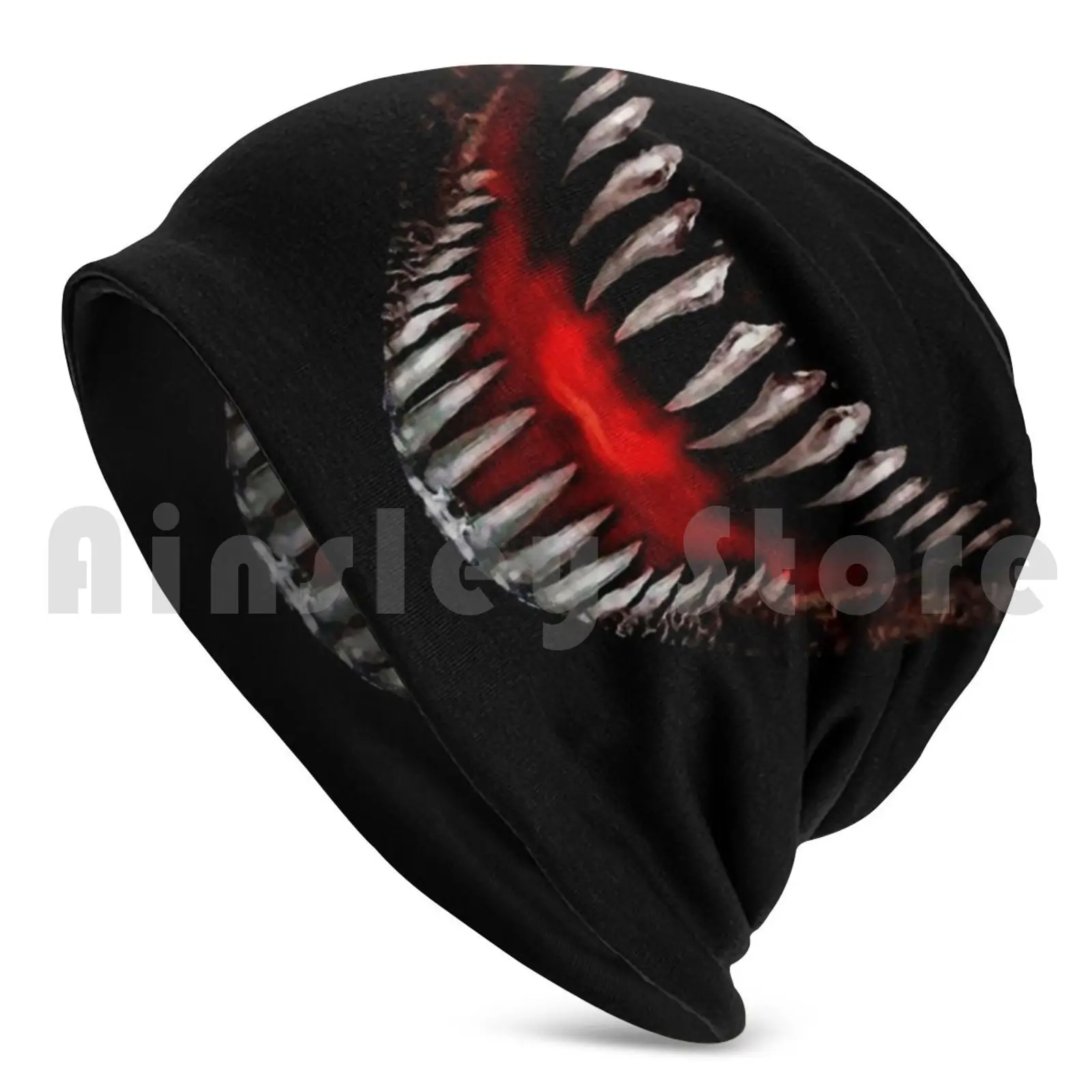 Scary Sharp Fangs Mouth Beanies Knit Hat Hip Hop Scary Scary Spooky Teeth Fangs Sharp Open Mouth Jaw Red