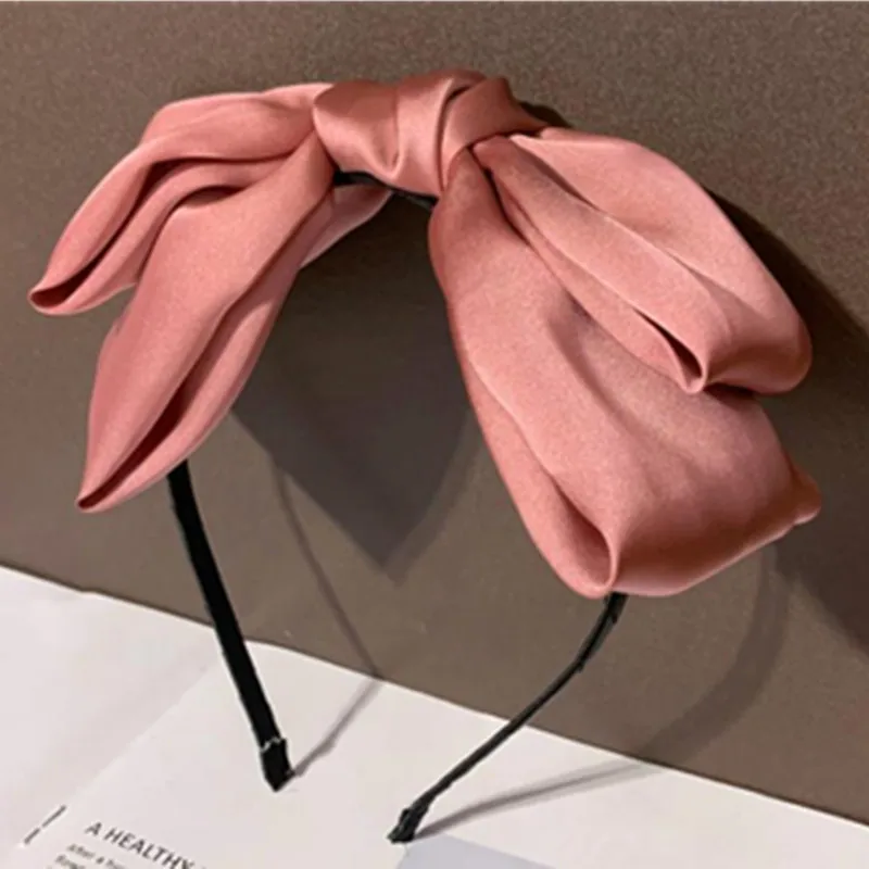 Solid Satin Bowknot Hairband Women Big Bow Headband Teen Girls Hairband Bow Knotted Center Women Hair Accessories Head Band