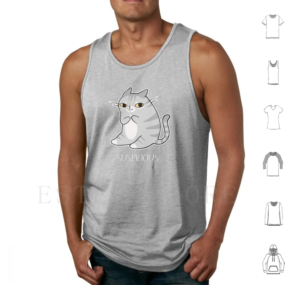 Suspicious Kitten Tank Tops Vest Cotton Cat Kitten Kitty Suspicious Plotting Evil Kill Murder Sneaky Bad Black Sarah Joncas