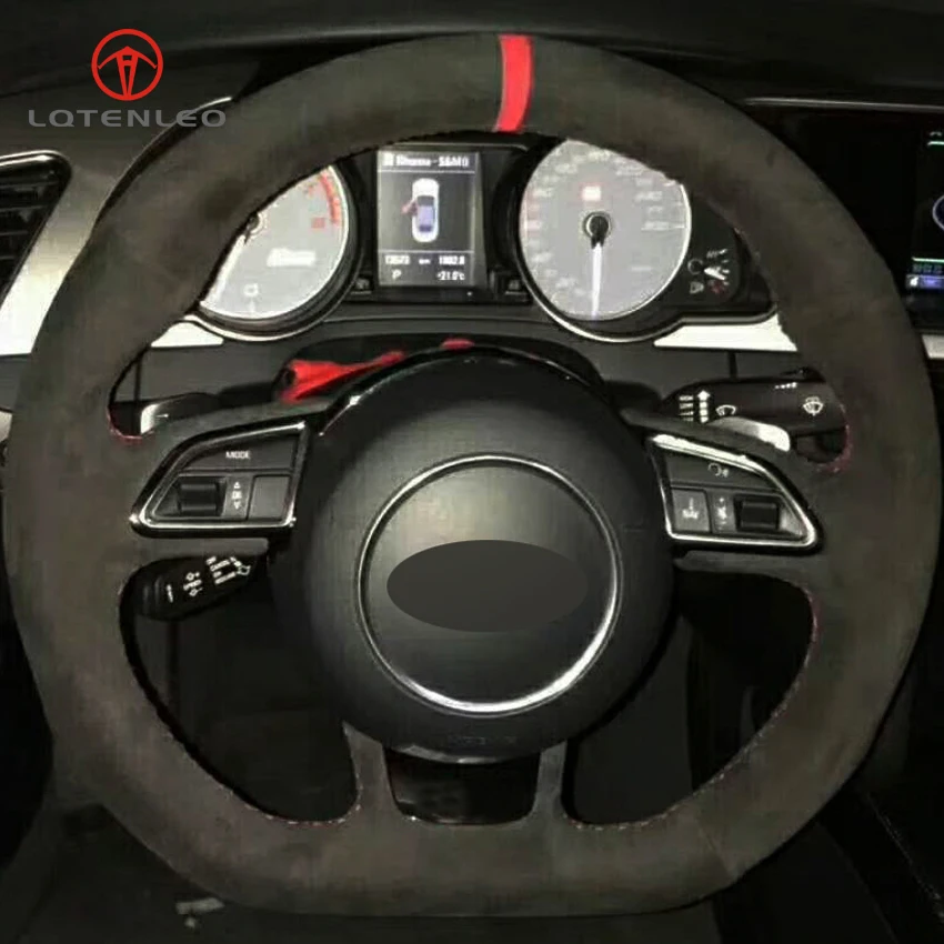 LQTENLEO Black Suede DIY Hand-stitched Car Steering Wheel Cover for Audi A5 A7 RS7 S7 SQ5 S6 S5 RS5 S4 RS4 S3 2012-2018