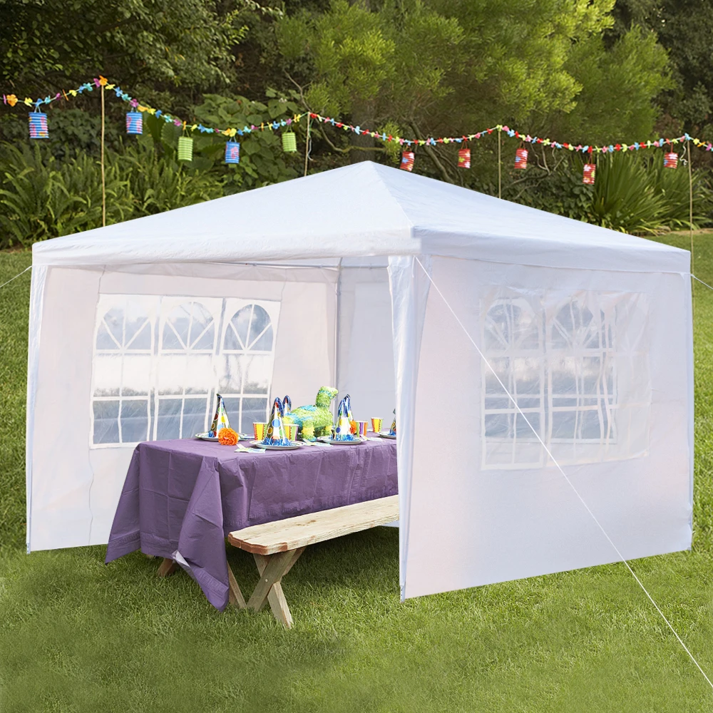 

White Waterproof PE Cloth Awning 3 Sided Tents Home Garden Canopy Sun Shade Patio Wedding Party Gazebo 3x3m