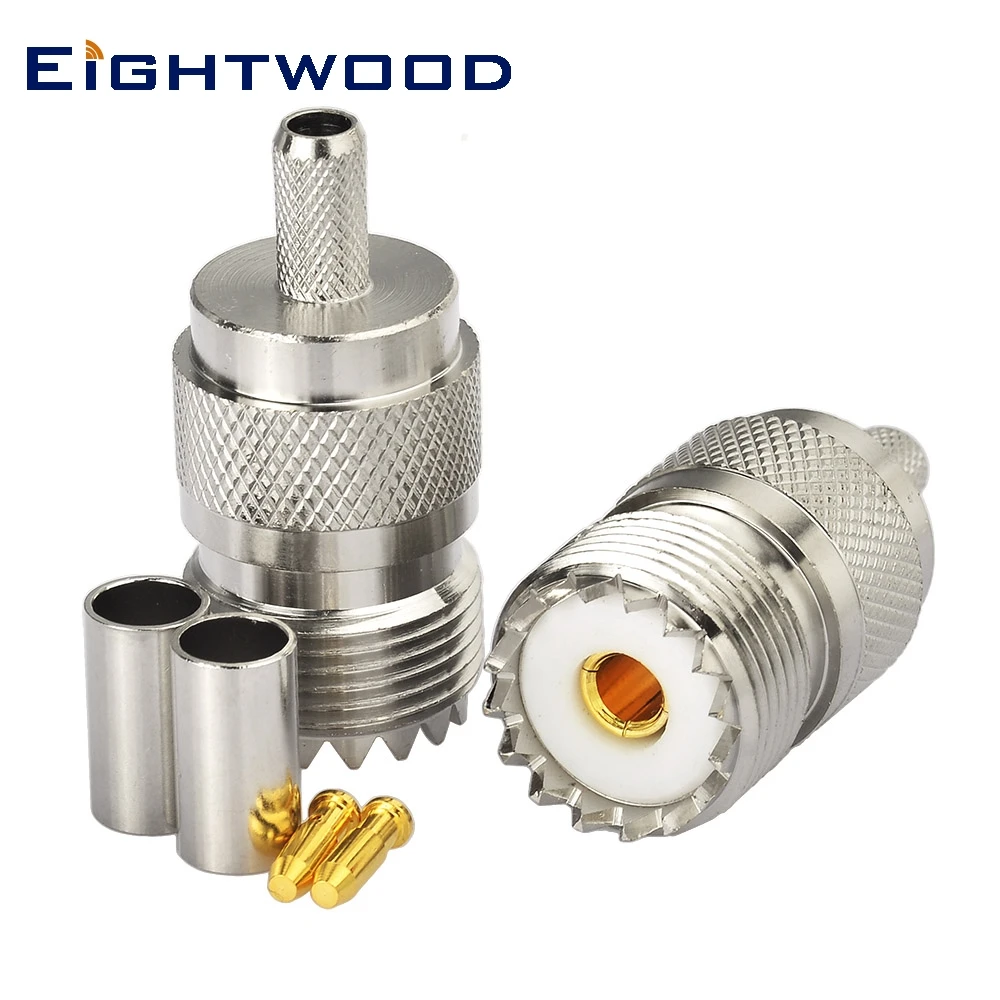 Eightwood 2PCS UHF Jack Female RF Coaxial Connector Adapter Crimp LMR195 RG58 Cable for Antennas Military Public Address Systems