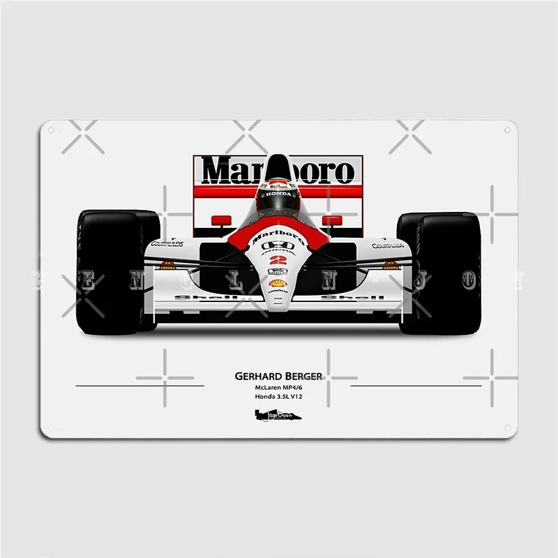 Gerhard Berger Mp4 6 Metal Plaque Poster Garage Club Wall Decor Cinema Living Room Funny Tin Sign Poster