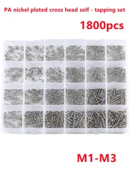 450/1100/1800Pcs M1- M3 Combination Laptop Screws Nickel Plating Mini Micro Cross Round Pan Head Head Tapping Screws Set Kit Box