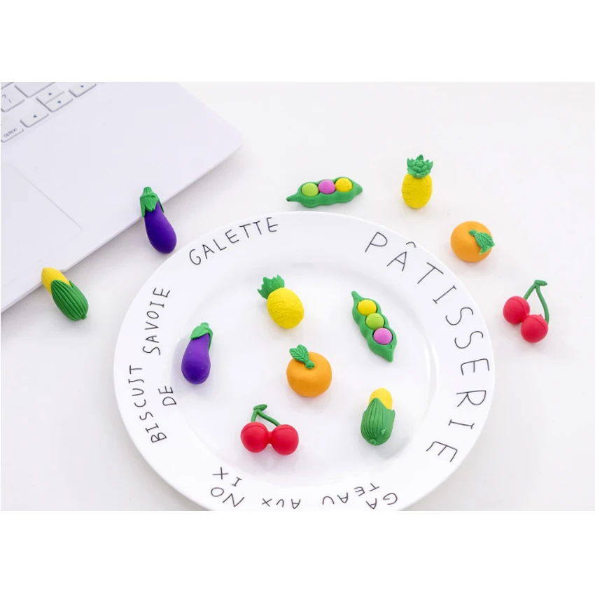 6pcs/set Fruit And Vegetable Eraser Mini Stationery Office Christmas Gift Children Safe Nontoxic