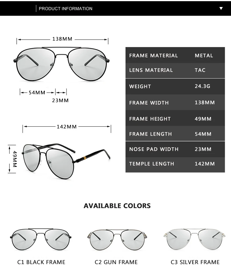 2020 Photochromic Sunglasses Men Polarized Driving Chameleon Sun Glasses Change Color Mens Sun glasses Brand Designer