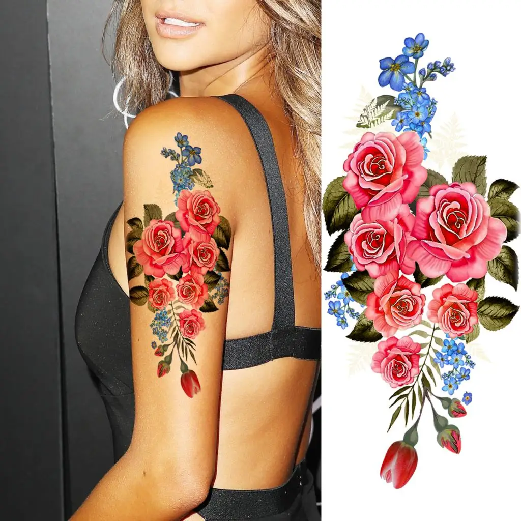 Aquarela rosa flor âncora coxa tatuagens temporárias para mulheres adulto  peônia borboleta falso tatuagem antebraço à prova dwaterproof água tatoo  decalque / Tatuagem e arte corporal, image size:1024x1024