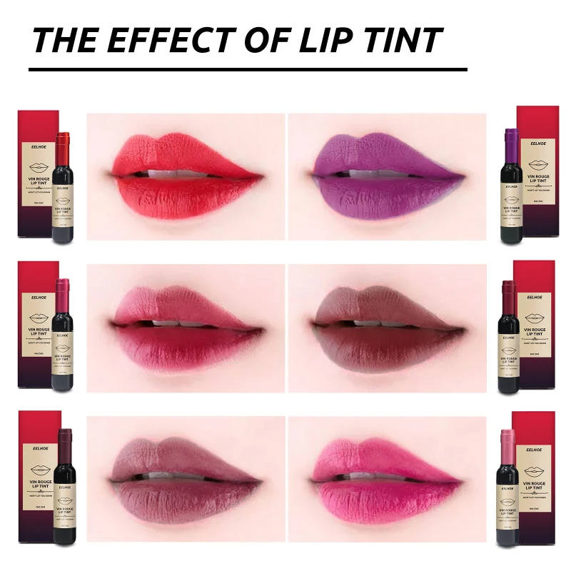 6 Colors Red Wine Bottle Lip Glaze Liquid Lipstick Long Lasting Non-stick Cup Lip Gloss Sexy Red Lip Tint Lip Gloss Women Makeup