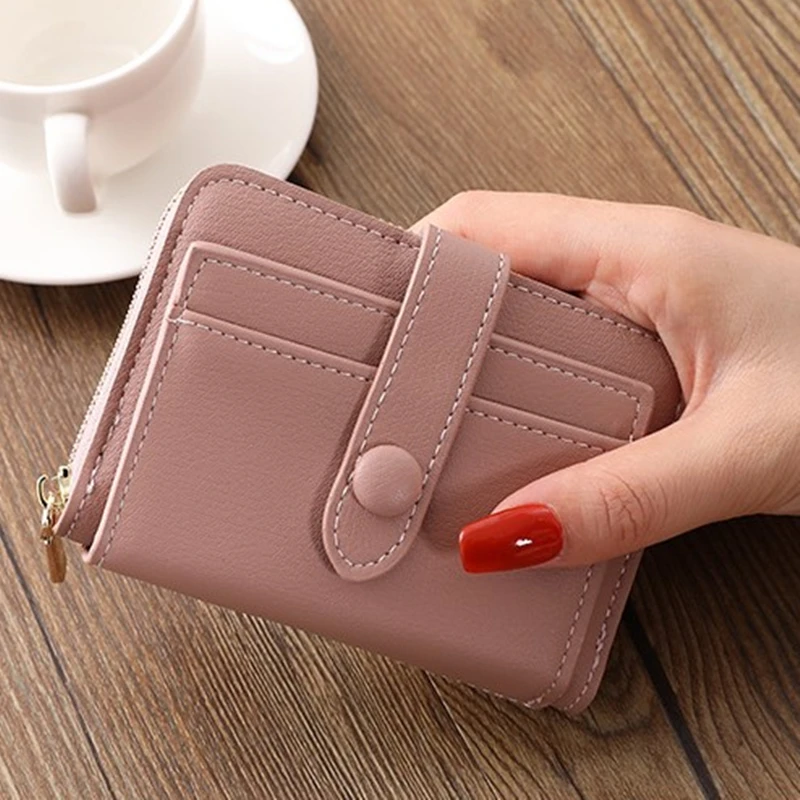 بولي Leather جلد صغير المرأة المحفظة حاملي بطاقات متعددة حقيبة المال سعة كبيرة طوي مخلب موضة غلق بمشبك سستة محفظة للعملة #2