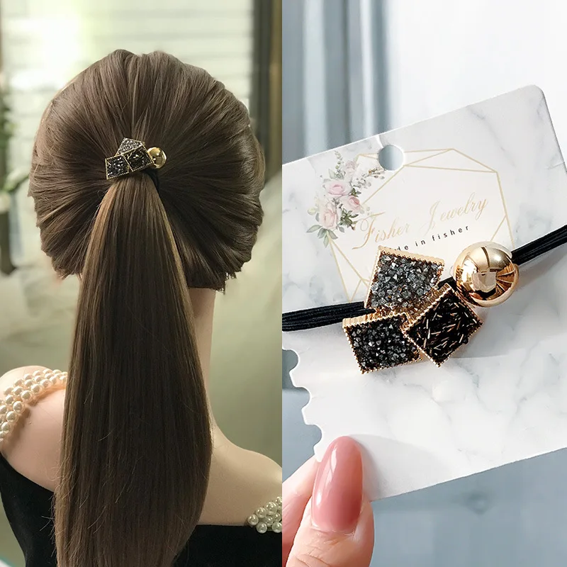 2021 Korean Elegant Rhinestone Flower Scrunchies Women Girls Elastic Hair Rubber Bands Accessories Tie Hair Ring Rope Headwear