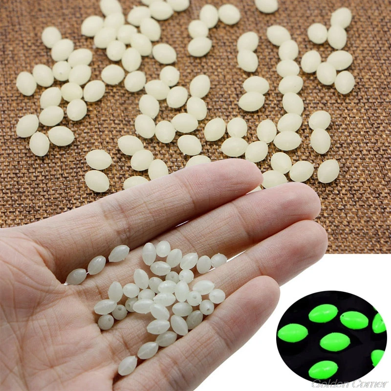 100PCS Oval Soft Rubber Luminous Fishing Beads Glowing Sink Beads For Treble Hook Fishing Rigs Green Red Fishing Lure Tackle