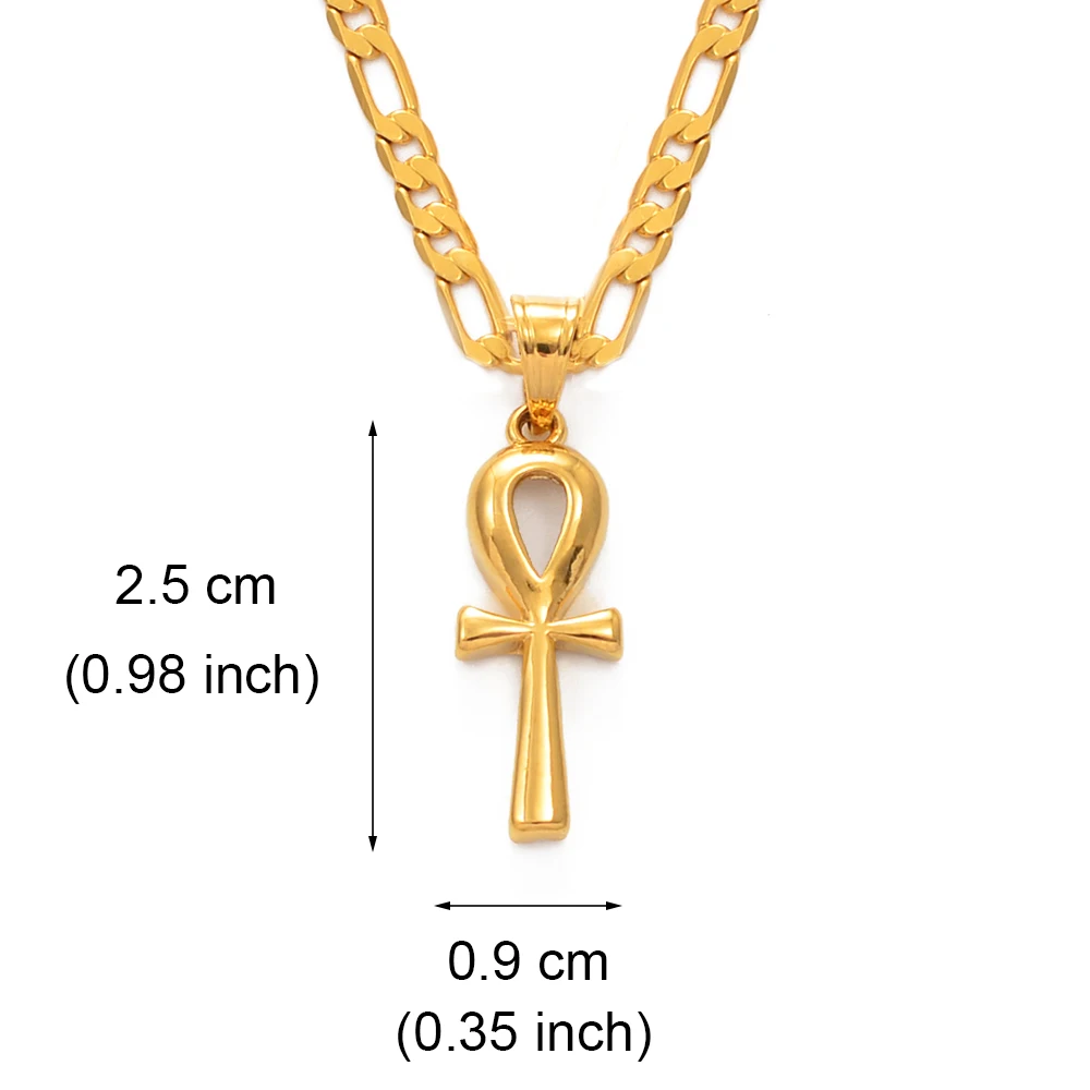 Anniyo 2.5CM Egyptian Cross Pendant Ankh Necklace Women Men Gold Color African Charm Jewelry Egypt Hieroglyphs Nile Key #057006B