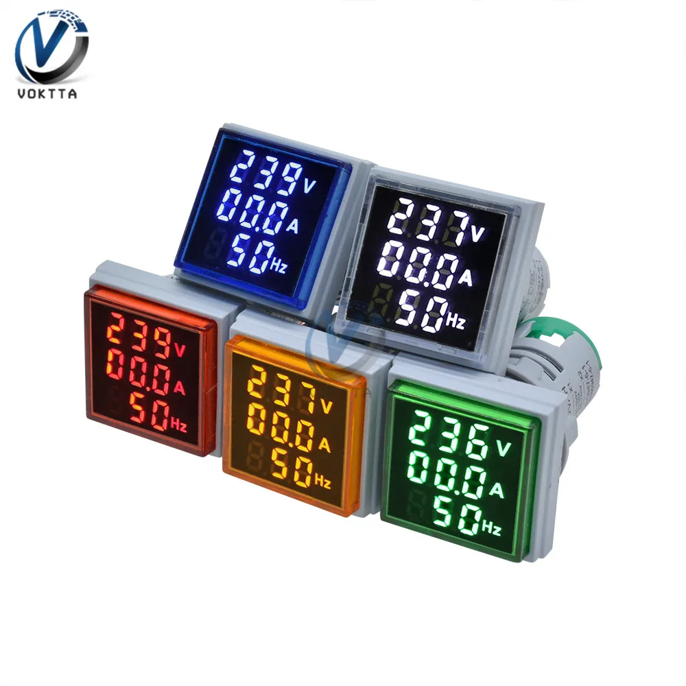 Mini 22mm 3 in 1 Digital Current Voltmeter Ammeter Hertz Frequency Meter AC 60-500V LED Current Voltage Indicator Tester Tools