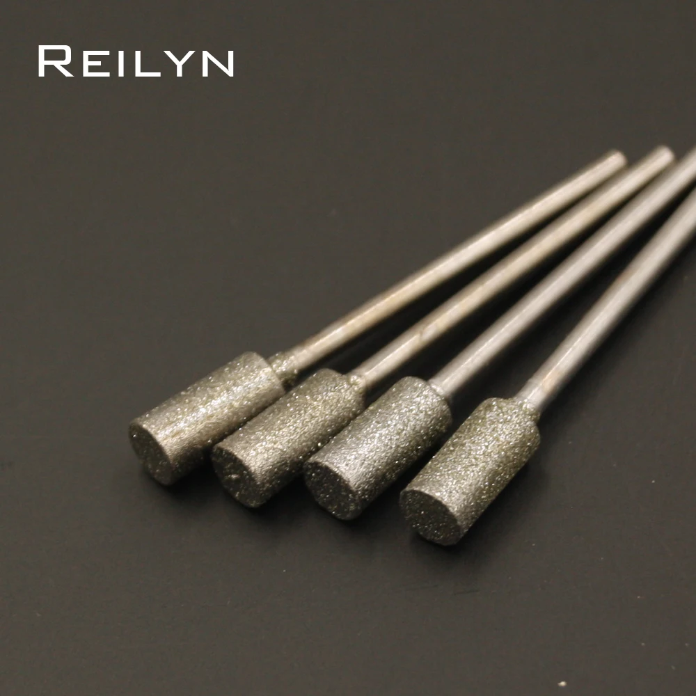 Grit 150 Cylindrical Grinding Head Diamond Grinding Drill Burr Set Polishing Grinding Head Mounted Bits for Dremel Rotary Tools