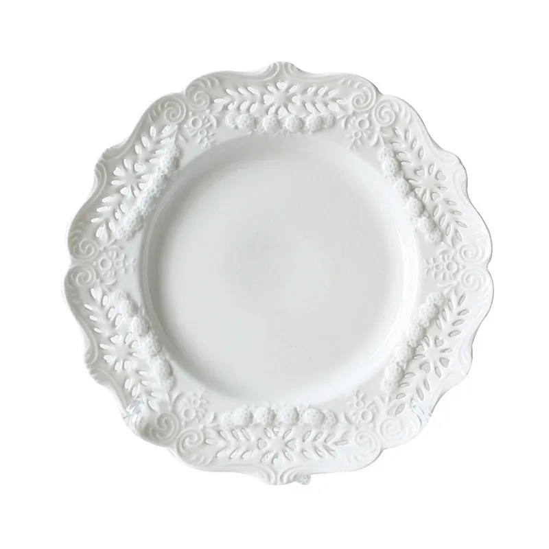 European Style Ceramics Plate Hollow Out Lace Fruit Salad Plates Dining Table Main Course Breakfast Cake Dish Kitchen Tableware