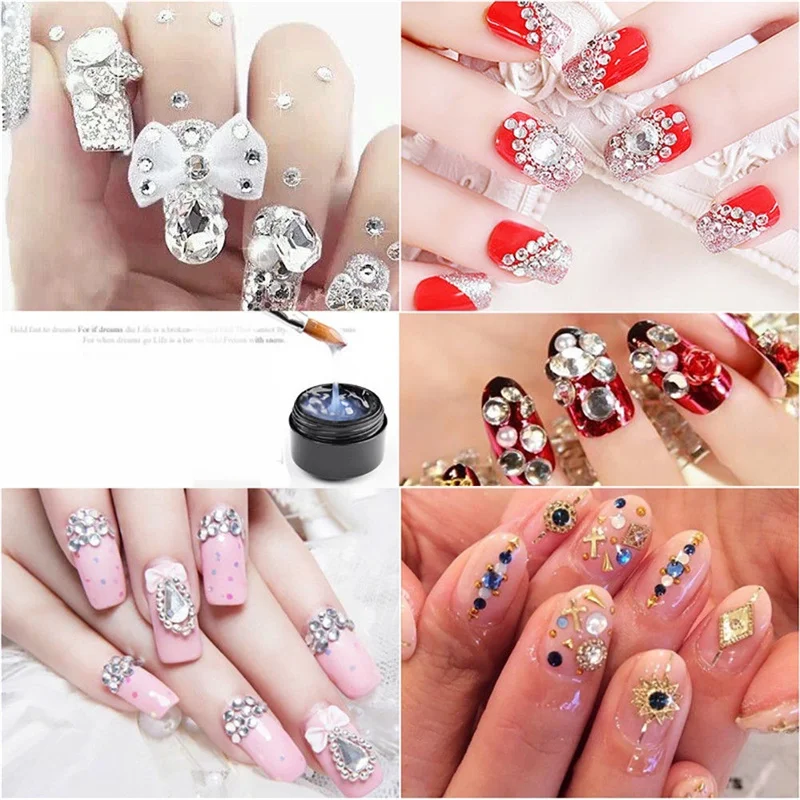 8Ml Alat Kuku Perhiasan Berlian Imitasi Seni Kuku Gel Bening Transparan Perekat Kristal Lem Pemoles Kuku Gel UV Lengket Profesional