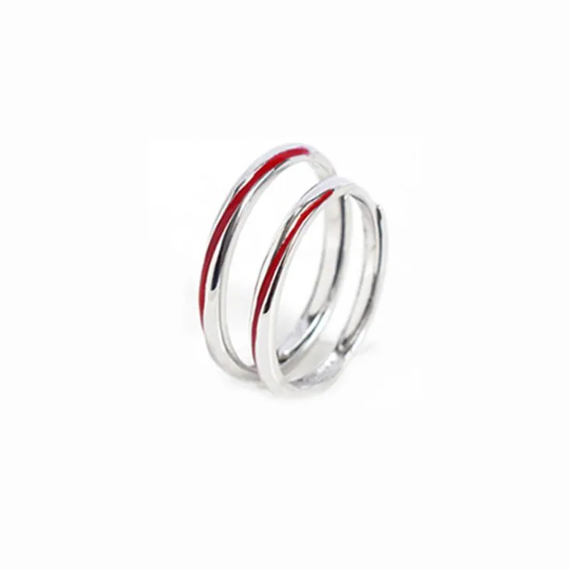 Nueva moda Original epoxi rojo línea 925 plata esterlina plateado Popular personalidad Simple apertura pareja anillos SR613