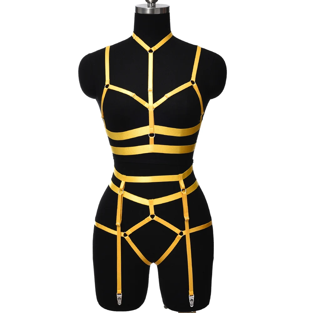 Hollow Body Cage Harness Garter Elastic Belt Women Fetish Sexy Open Chest Cage Bra Bondage Stocking Pole Dance Wear Body Harness
