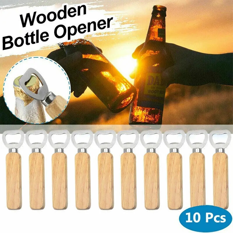 

10Pcs/Lot Wooden Bottle Opener Beer Can Opener Household Kitchen Bar Tools for Home Handle Handheld Wine Soda Glass Cap Gadgets