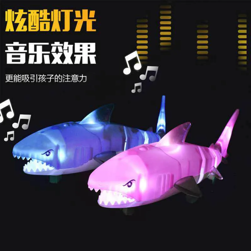 เด็ก Plush Shark ตุ๊กตาดึงเชือก Shark Luminous Toy ไฟฟ้าเพลงแสง LED ชิป ABS วัสดุ3ปี32*9*9