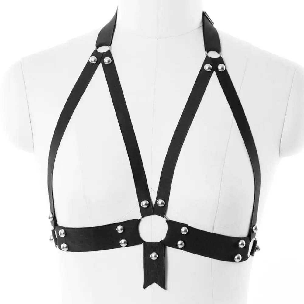 

Punk Rave Body Harness Bra Black Sexy Lingerie Goth Top Cage Bra Elastic Body Harness Belt Bondage Hollow Lingerie