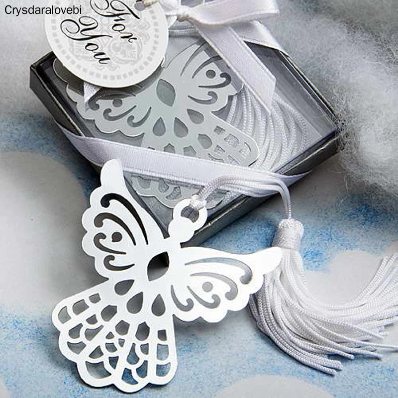 

50pcs Silver Angel Bookmark for Baptism Baby Shower Souvenirs Party Christening Giveaway Gift Wedding Gifts for guest gift box