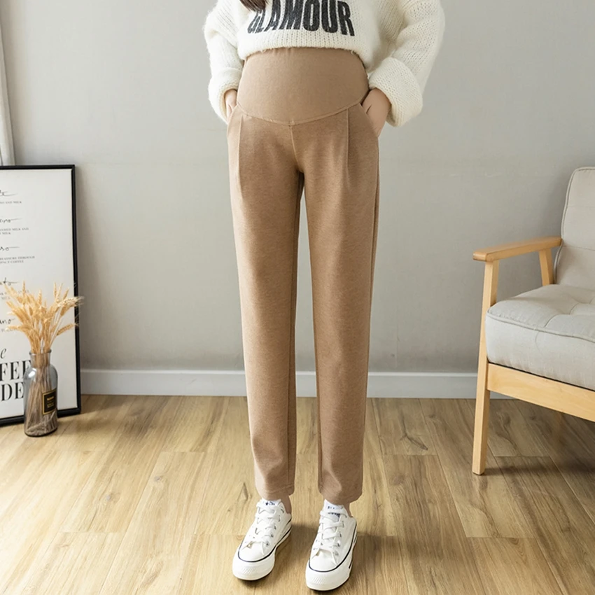 Fashion maternity wool slacks Winter wool all-match casual pants thickened warmth and thin belly lift pants for outer wear