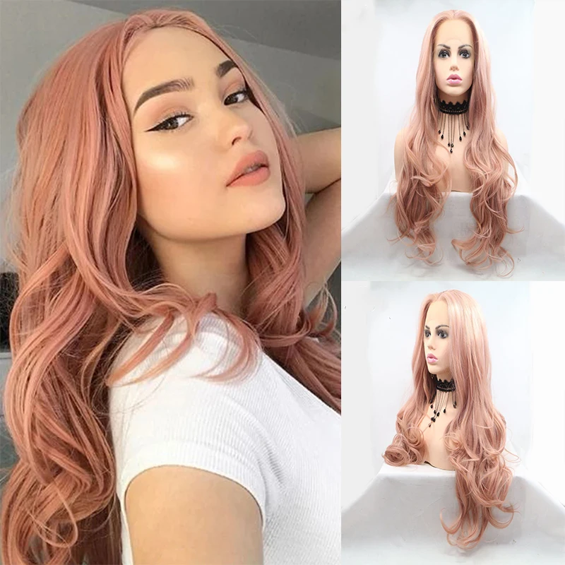 Curly Hot Light Pink Synthetic Highlight Frontal Lace Front Wigs Body Water Wave Cosplay Lolita For Black Women Glueless Hair