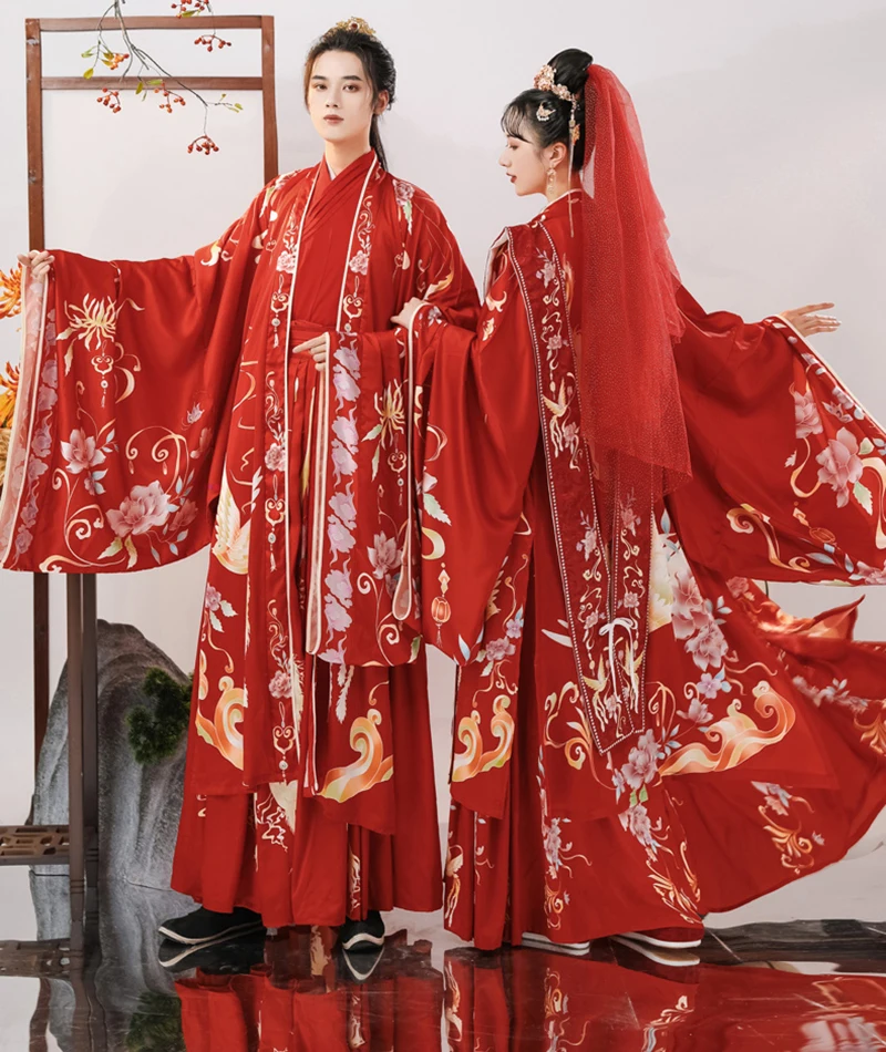 Chinese Ancient Hanfu For Couples Photography Cosplay Costume Chinese Wedding Hanfu Dress Red Sets For Men&Women Plus Size XL