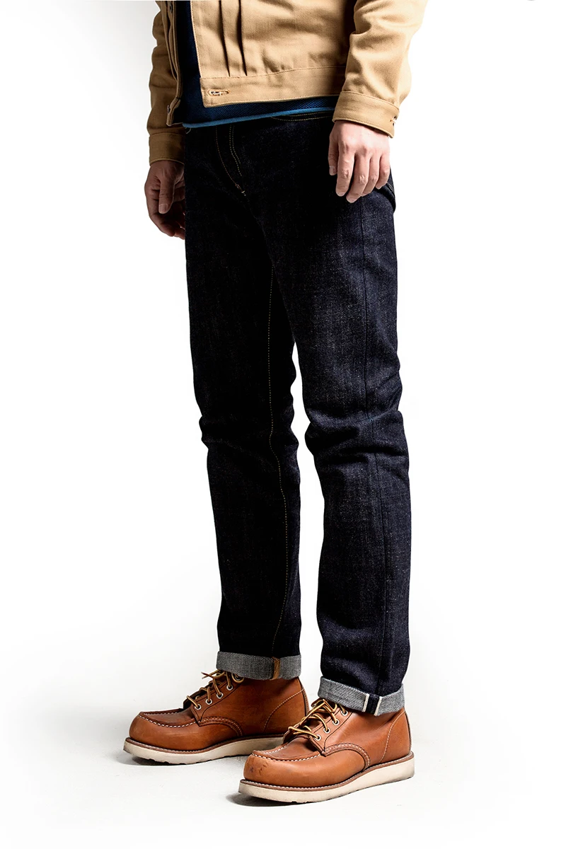 SD107-0001 Rock Can Roll leggi la descrizione! Pantaloni non lavati Indigo Selvage pesanti jeans Denim grezzi spessi non sanforizzati 17oz