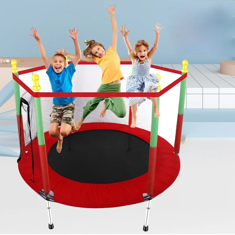 Trampoline Children\'s Home Trampoline Interactive Game Fitness Trampoline with Safety Net Baby Care Fence Bed Jumper