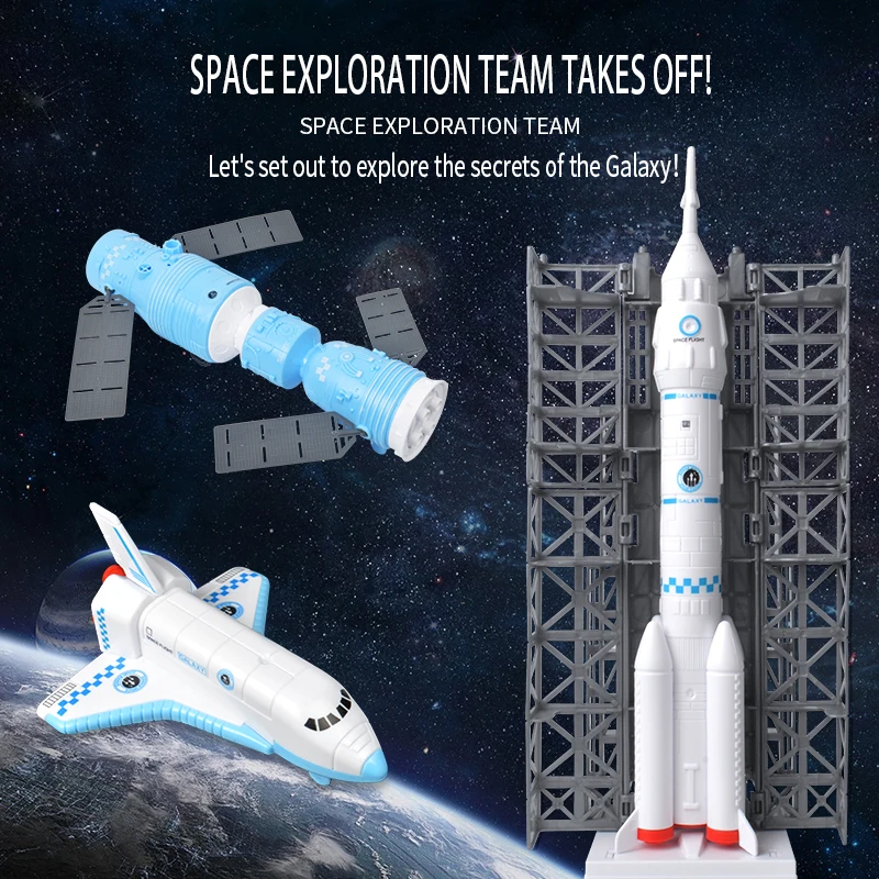 Rocket Toy Spacecraft Aircraft Model Space Exploration Team Spaceship Blast Off Educational Toys For Boy 3-6 Years Old