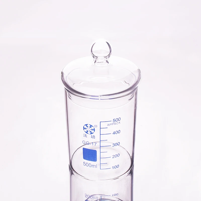 

Beaker in low form without spout,Capacity 500ml,Outer diameter=90mm,Thickness=3mm,Height=120mm,Laboratory beaker