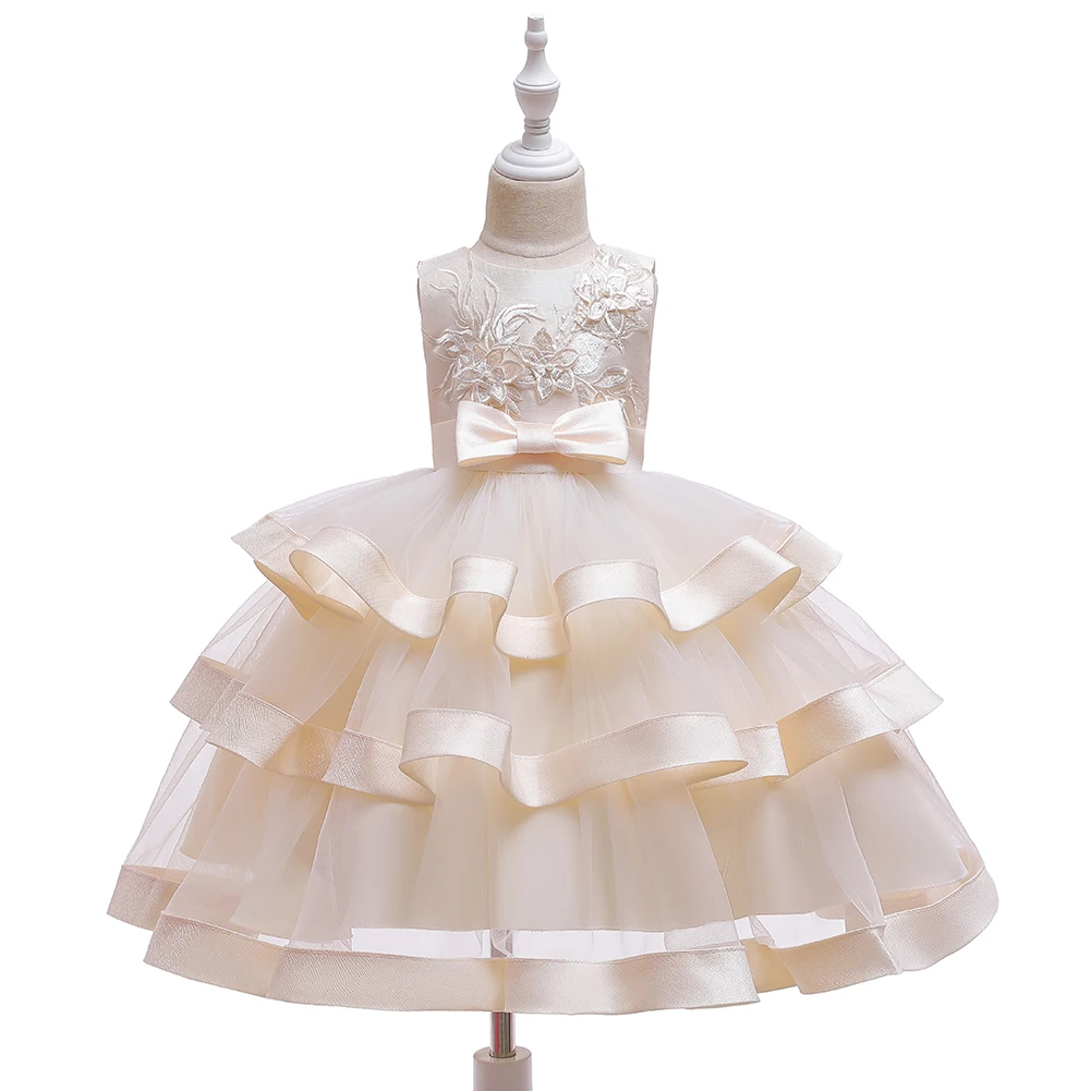 European Style Girls Champagne Evening Dress Kids Mesh Dress Exquisite Children's Tutu Ballet Performance Kids Dress Princess