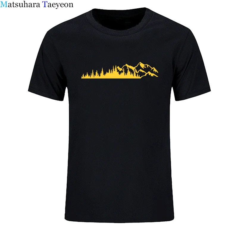 Mountain Tree Men Tshirt Mountain Forest Hiking Print T-shirt Tops Tees Short Sleeve Casual Funny T-shirts Cotton Men's Clothing