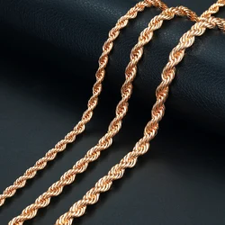 585 Rose Gold Color Twisted Rope Link Chain Necklace 5mm 6mm 7mm for Women Men Pendant Fashion Jewelry Accessories CNM02