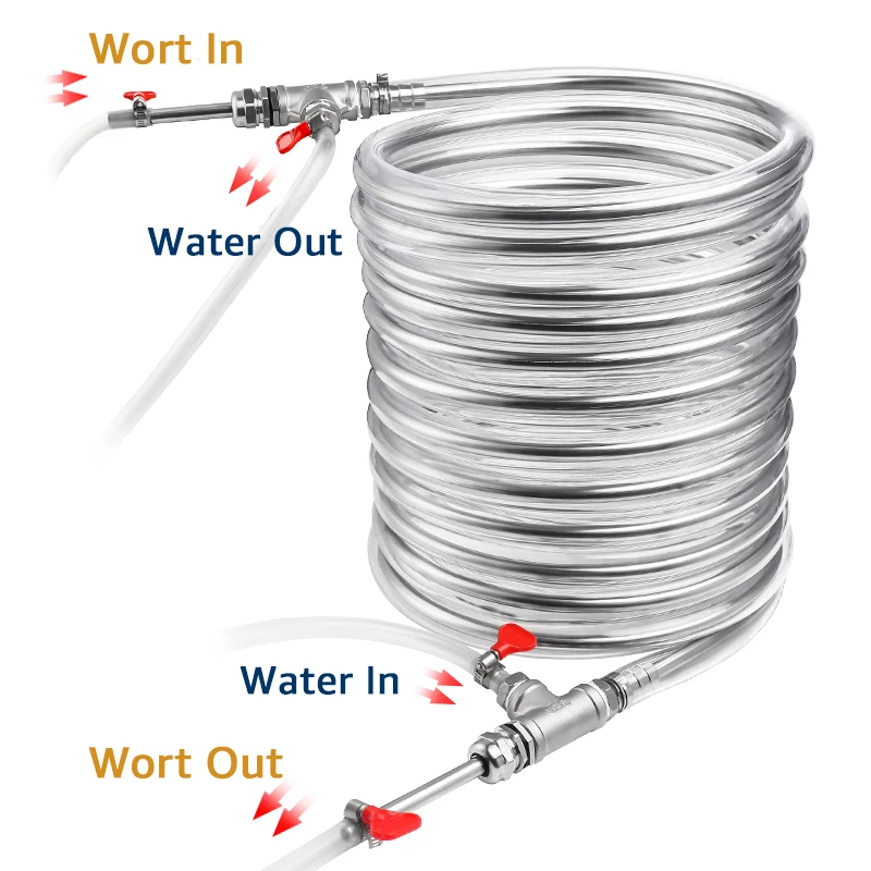 Counterflow Wort Chiller, 3/8\'\' x 10M Stainless Steel Cooling Tube Super Effective Heat Exchanger Homebrew Beer Cooler Coil Tube