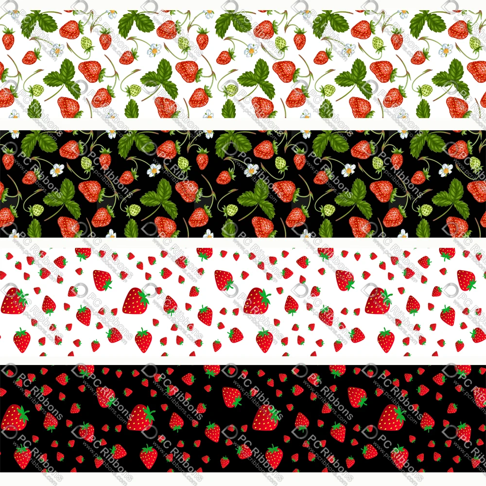 

16-75MM CartoonStrawberry Printed Grosgrain&Satin Ribbon DIY Handmade Materials Christmas Wedding Gift Wrap Tape 50yards