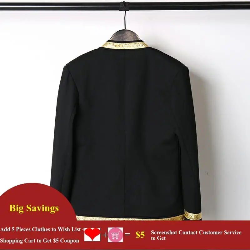 Męska luksusowa złota nić haft w kwiaty krótka marynarka Slim Fit formalny klubowy garnitur pana młodego Monochromati Plus rozmiar styl barokowy — zdjęcie 3