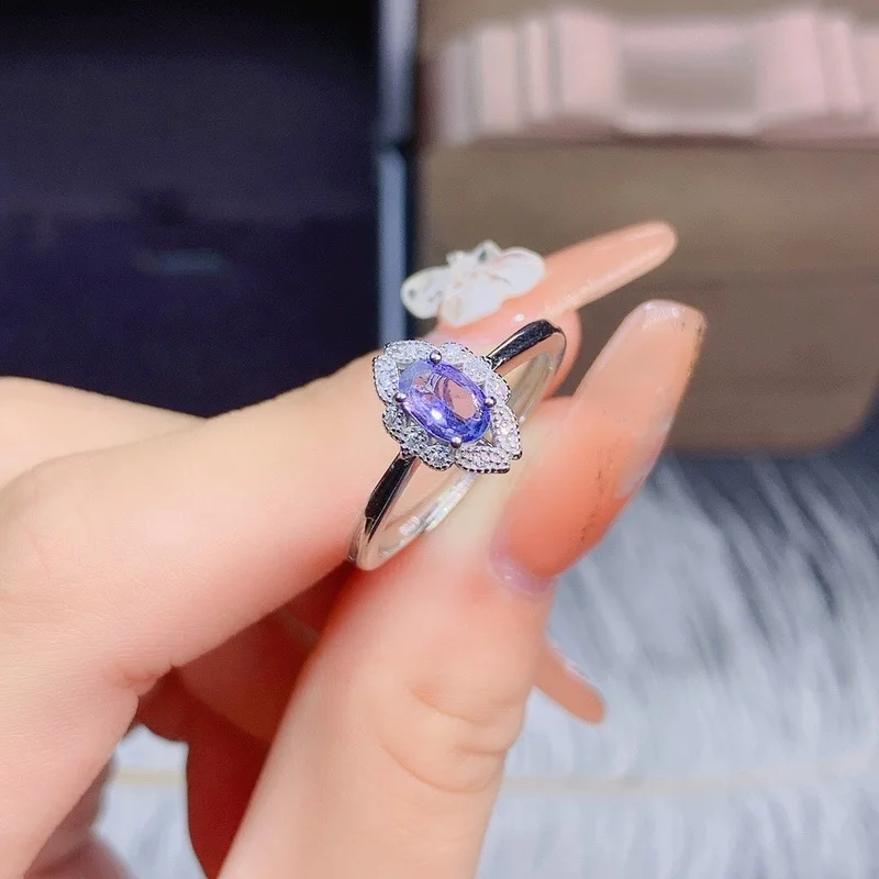 

Natural and Real Tanzanite Ring 925 Sterling Silver Fine Jewelry Tanzanite Ring 4*6mm