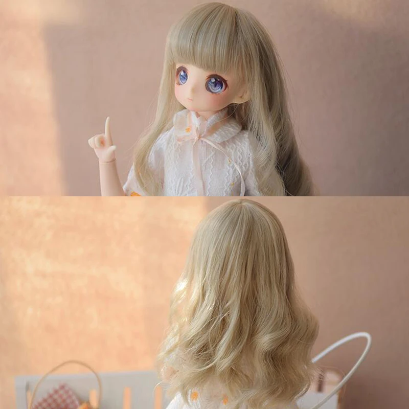 

D03-P306 children toy BJD DD SD MSD 1/8 1/12 ob11 doll's Accessoriess wig golden Long curly hair 1pcs