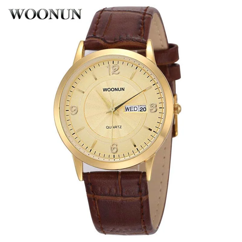 

2023 WOONUN Top Brand Luxury Gold Watches Ultra Thin Watch For Mens Clock Waterproof Shockproof Calendar Quartz Watch jam tangan