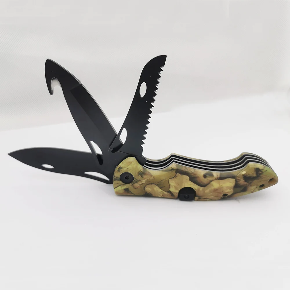 Outdoor multifunctional folding knife and hook and saw three in one sharp blade anti slip ABS handle camping survival EDC tool