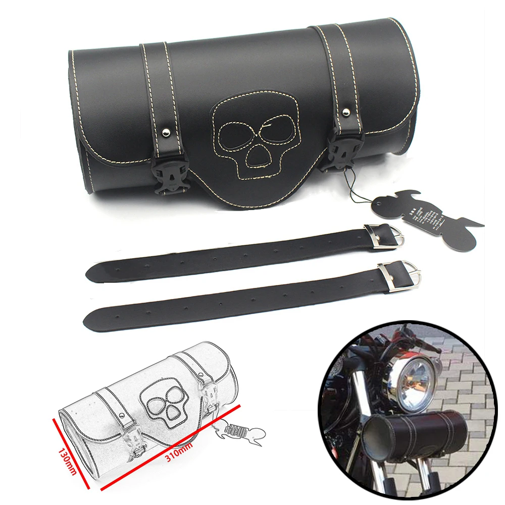 Motorcycle Saddle Bag Leather Skull Luggage Bag Storage Tool Pouch Universal For Honda Yamaha Suzuki Harley Sportster XL1200 883